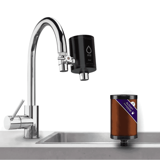 Alb Filter® Duo Active Plus+ Trinkwasserfilter für den Wasserhahn (Edelstahl Schwarz)