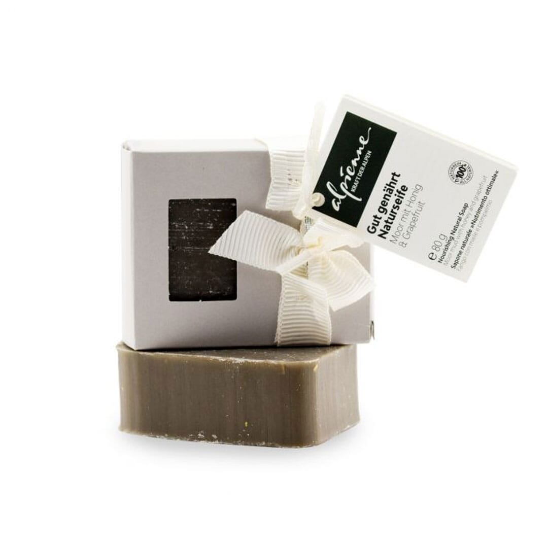 Alpienne "Gut genährt" Naturseife Moor mit Honig & Grapefruit, 80g, PALMÖLFREI