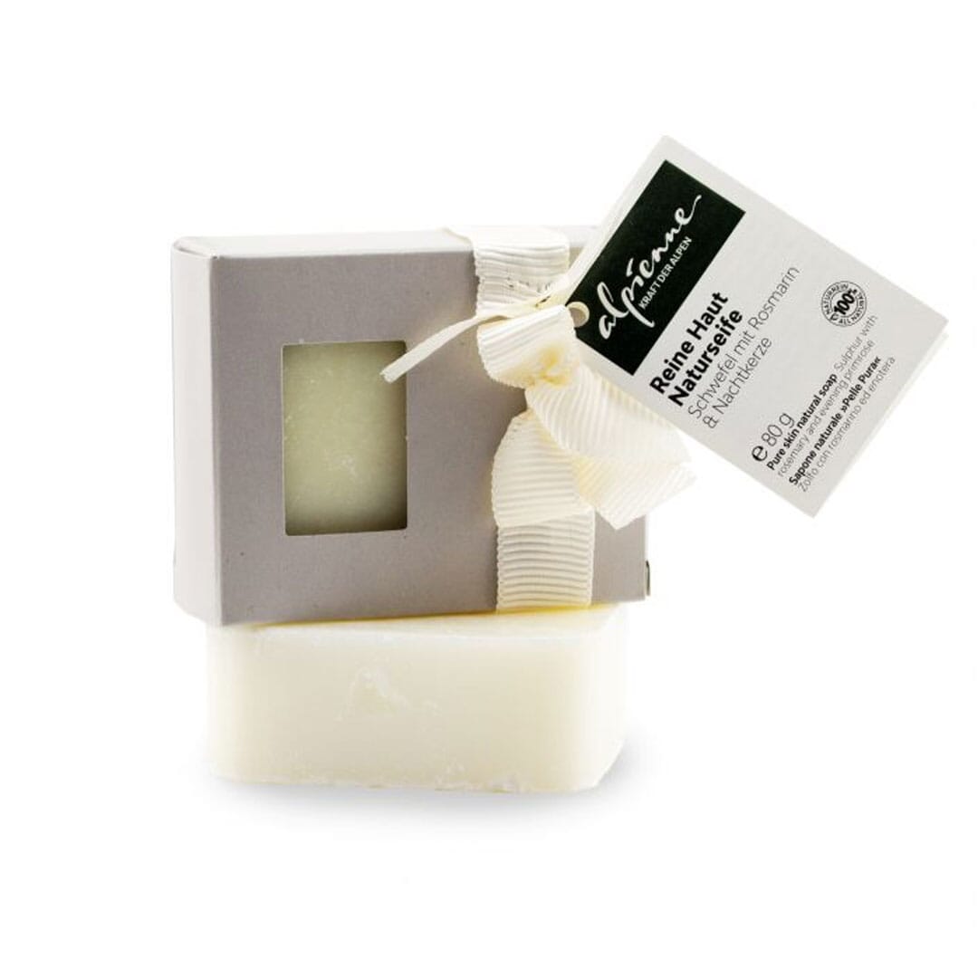 Alpienne "Reine Haut" Naturseife Schwefel mit Rosmarin & Nachtkerze, 80g, PALMÖLFREI
