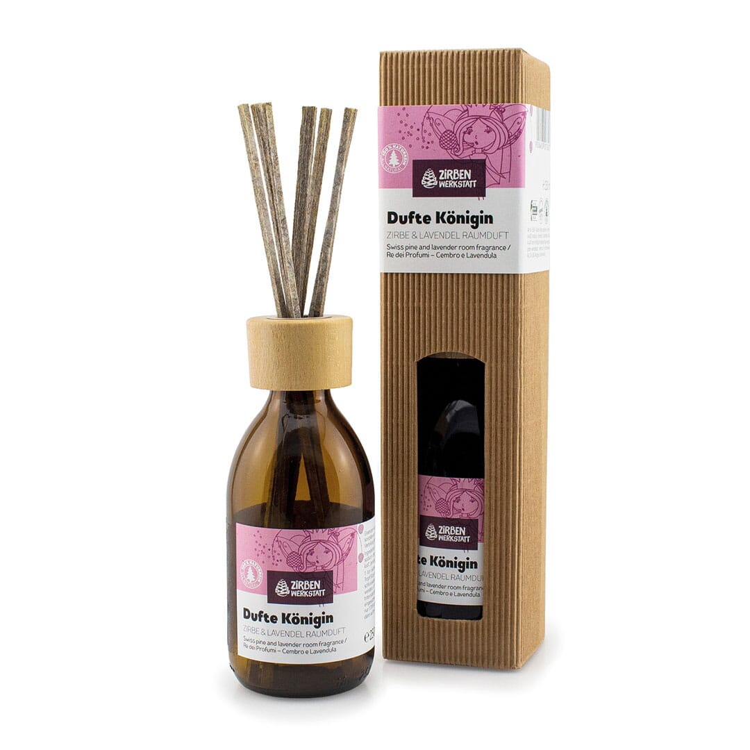 Dufte Königin Zirbe Lavendel mit Stäbchen aus Bergschafwolle