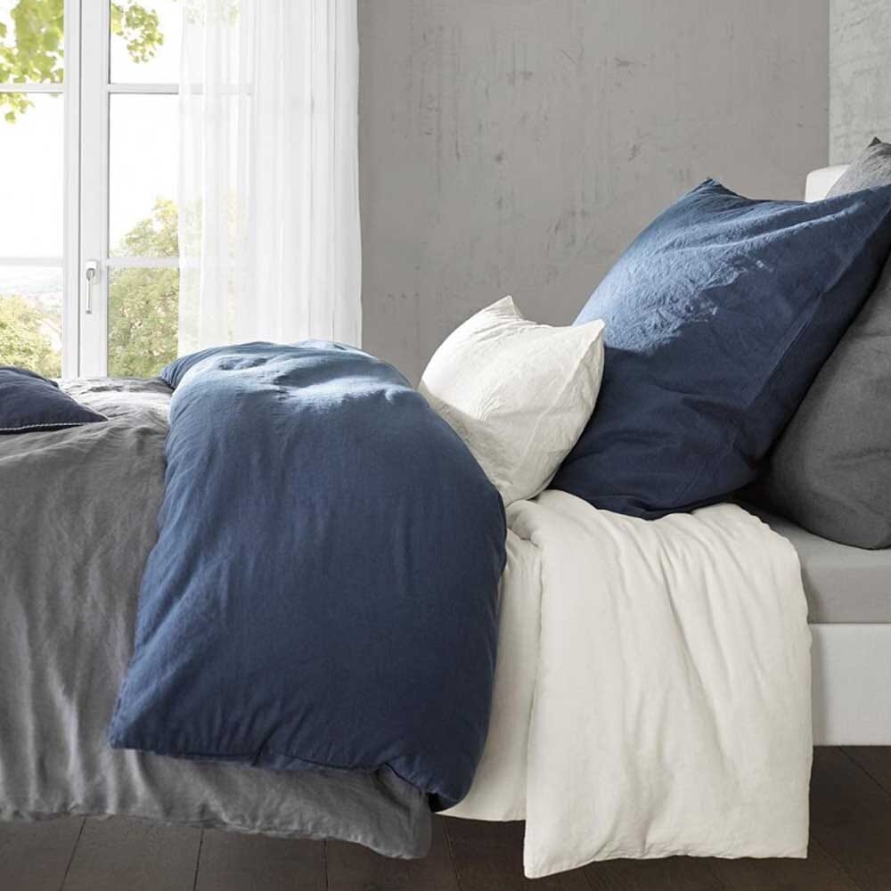 Fleuresse PROVENCE Garnitur, 160x210 Leinen/Baumwoll, navy