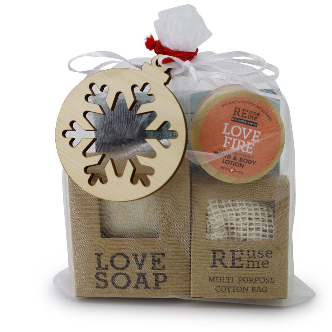 LOVE SOAP Geschenkset eine Kleinigkeit von Herzen mit LOVE Fire Hand und Bodylotion