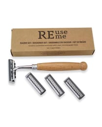 REUSEME Rasier Set aus Holz inkl. 3 Ersatzklingen