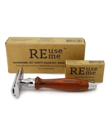 REUSEME Rasierhobel aus Holz / Metall inkl. 10 Rasierklingen, dunkelbraun