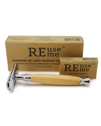 REUSEME Rasierhobel aus Holz / Metall inkl. 10 Rasierklingen, hellbraun