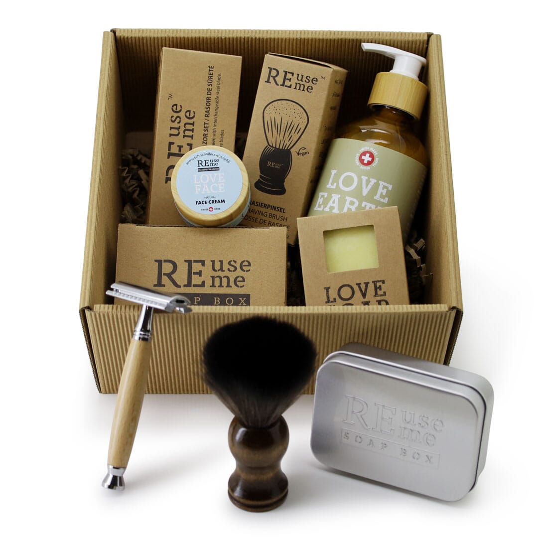 Geschenkset mit Rasierhobel, Seife und Pinsel