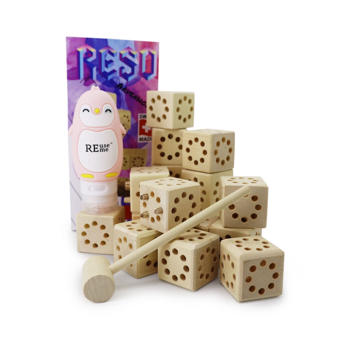 Schnarwiler Arvenholz Würfel Spiel Set , schönes Geschenkset mit dem ausgeklügelten Würfel System aus Arven Holz aus der Schweiz. 