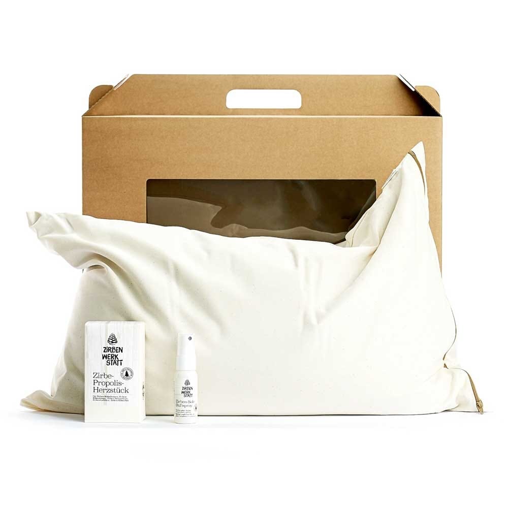 Zirben-Schlafkissen mit VLIES (40 x 60 cm) inkl. Herzstück & Zirbenspray